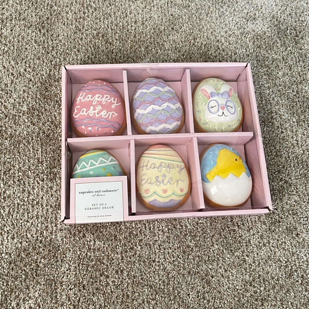 Cupcakes and Cashmere 6pc Ceramic Easter Egg Sugar Cookie Decor Set NIB - Picture 3 of 8